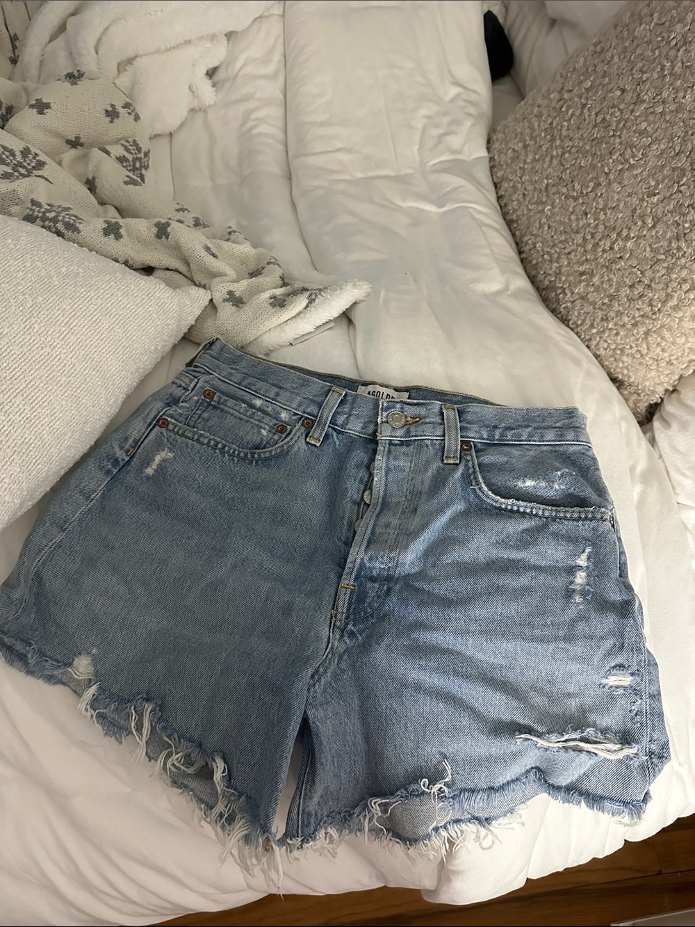 Agolde Light Blue Distressed Denim Women's Shorts